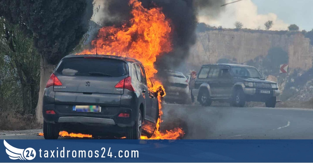 Φωτιά σε όχημα στον δρόμο Πέγειας – Καθηκά: Ευτυχώς χωρίς τραυματισμούς - Φώτο, Βίντεο